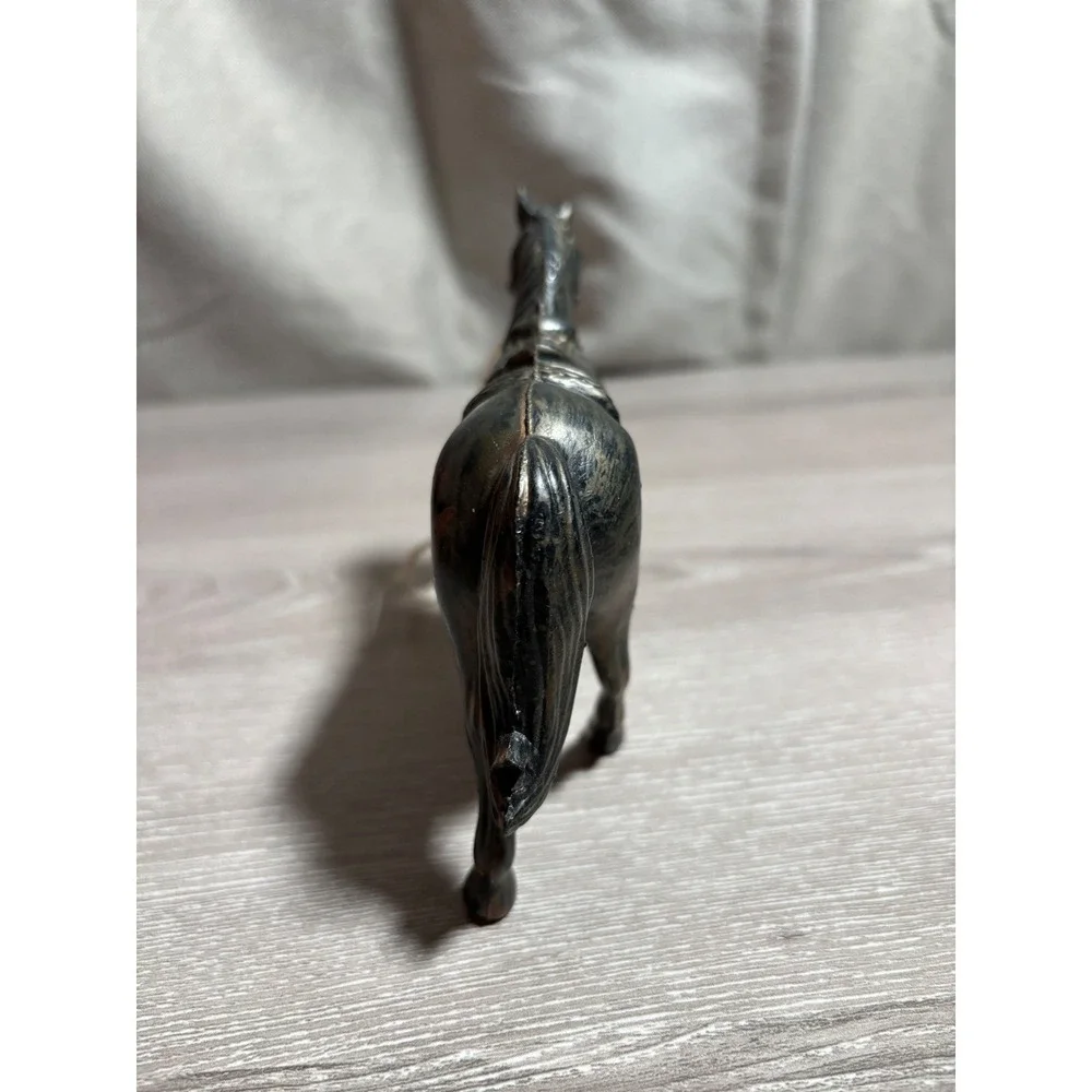 Vintage Hong Kong‎ Plastic Horse Figurine Black Copper Western Saddle Lead Rope